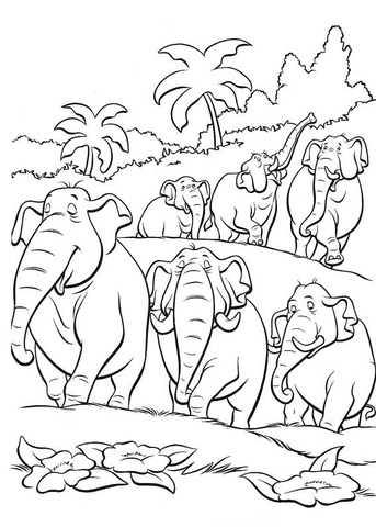 Elephants In The Jungle  Coloring Page